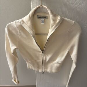 Urban Outfitters Cropped Ivory Zip-Up Sweater